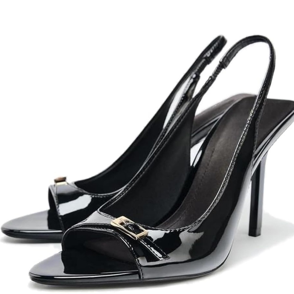 Patent-effect heeled sandals - Picture 5 of 7
